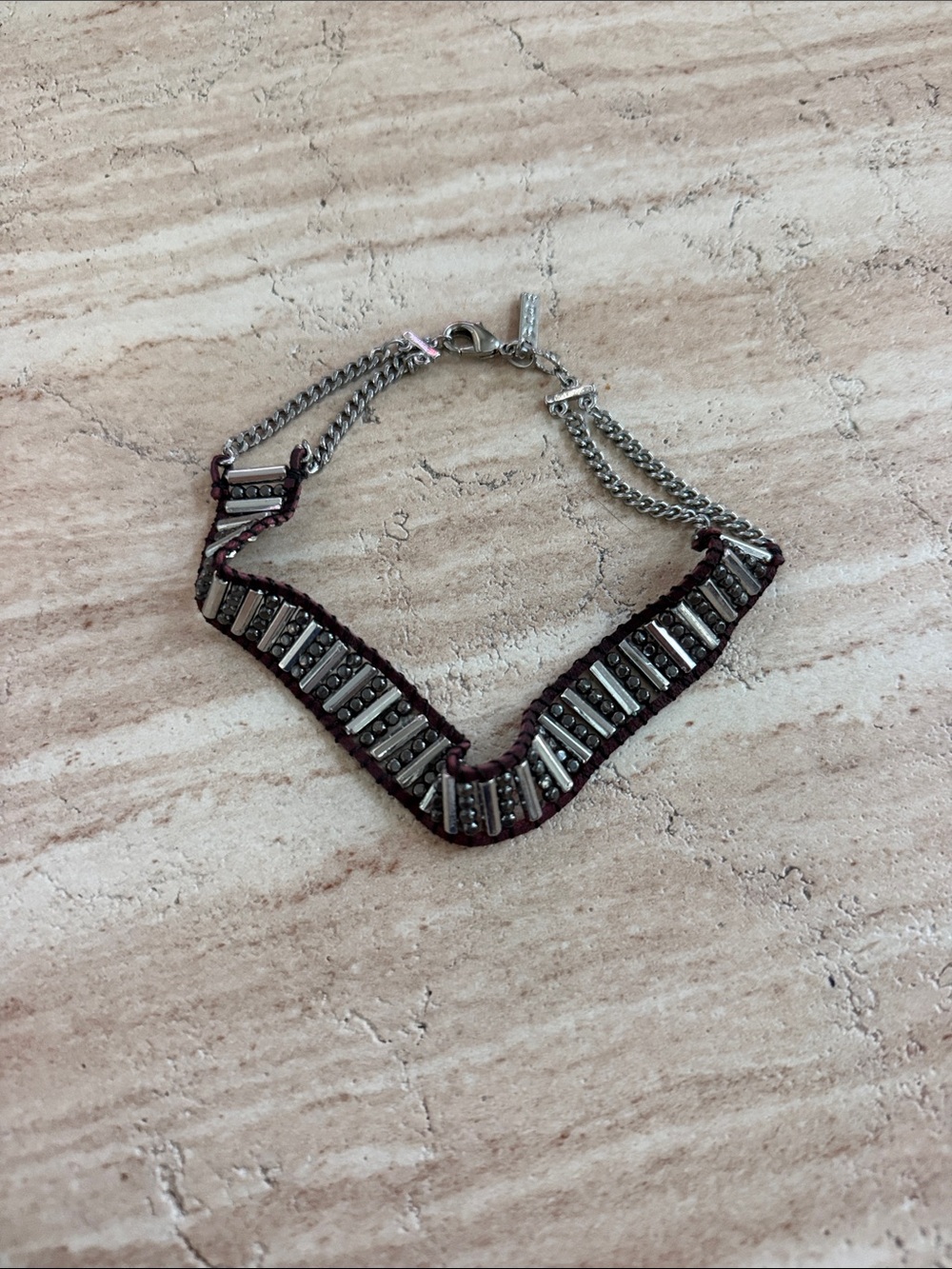 White House Black Market Silver and Maroon Beaded Chain Necklace